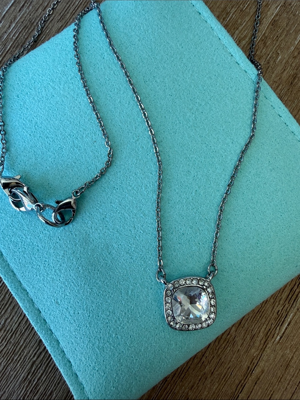 Sterling Silver-Tone Clear Crystal Pendant Necklace - Elegant Sparkle